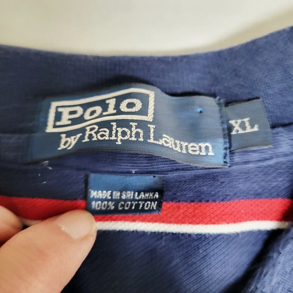 Polo Ralph Lauren Mens XL Striped Short Sleeve Polo‎ Shirt Navy Red White Pony
